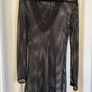 Elegant Black Mesh Long Sleeve swimsuit coverups